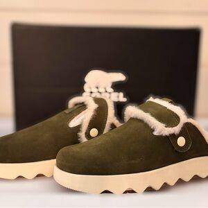 Sorel Olive Suede Slip-Ons with Fur Trim NEW IN BOX